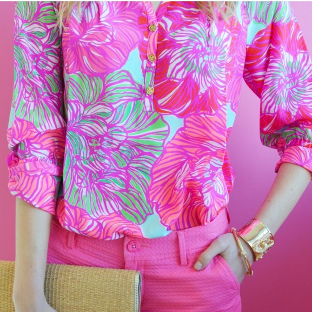LILLY PULITZER Elsa Silk Blouse Size Small